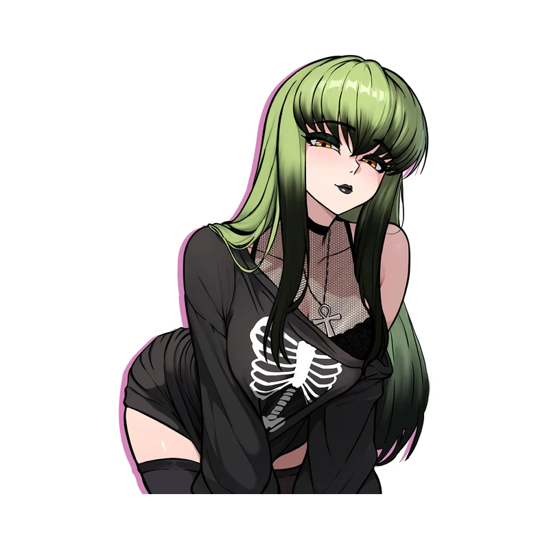EARLFAMILY Goth Style Anime Car Sticker Green Long Hair Eye-catching Graphics DIY Decal Vibrant Waterproof Vinyl Car Decor