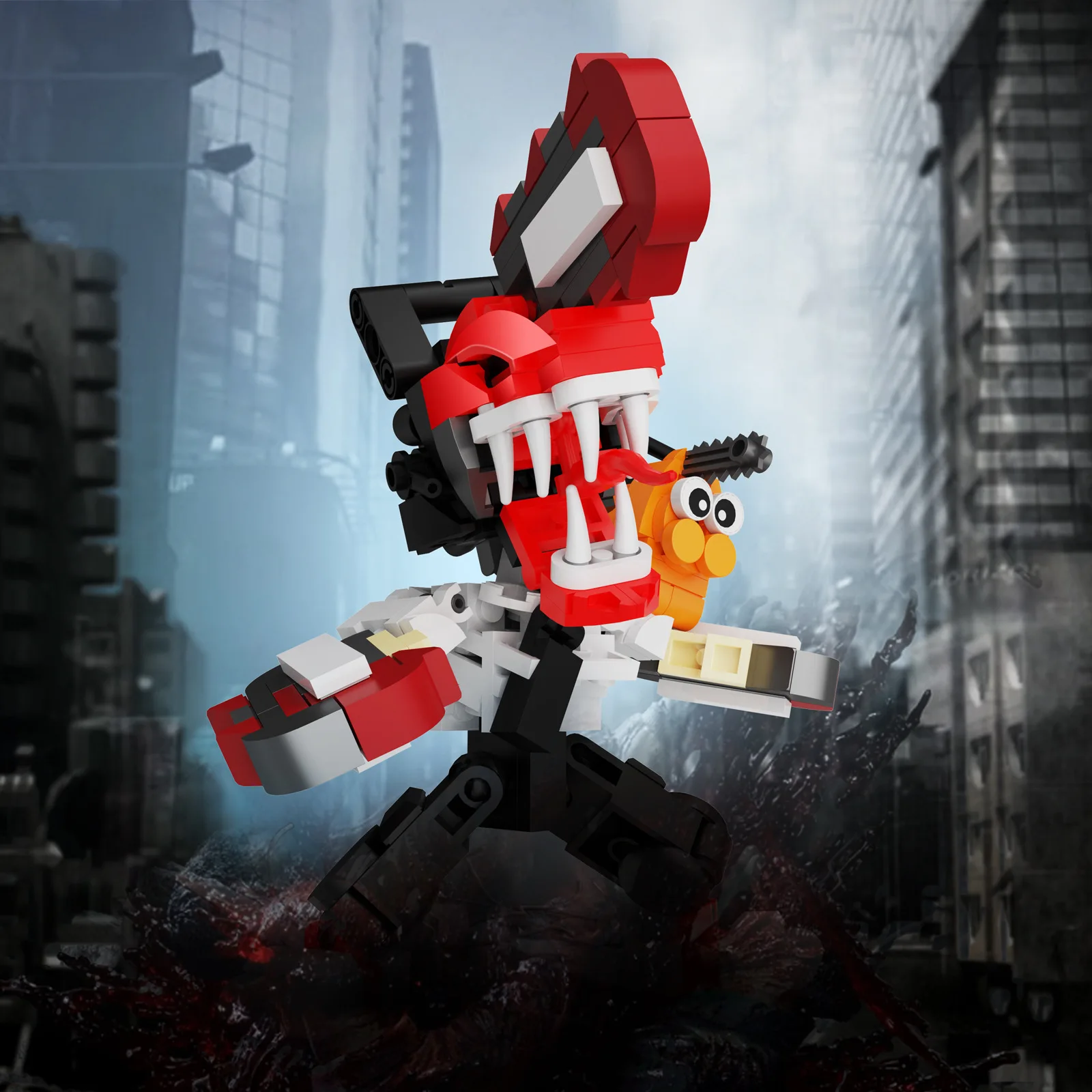 High-end Chainsaw Man Building Blocks Set, figuras dos desenhos animados, Denji e Dog Character, Brickheadz, Toy Bricks, presente para crianças e adultos, quente