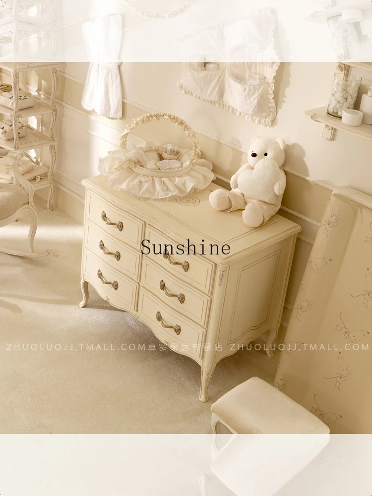 French cream style, high-end six-chest cabinet for storing baby and child care diapers