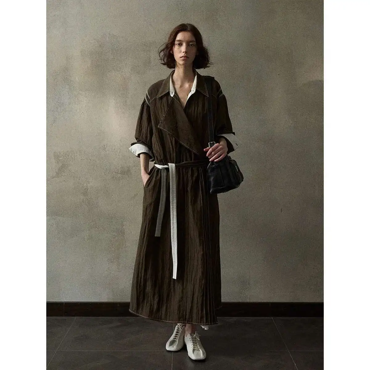 UMI MAO ปักไม่สมมาตรชุดฤดูใบไม้ผลิสีใหม่ตัดกัน Commuter เสื้อ Tie Up ชุด Femme Y2K