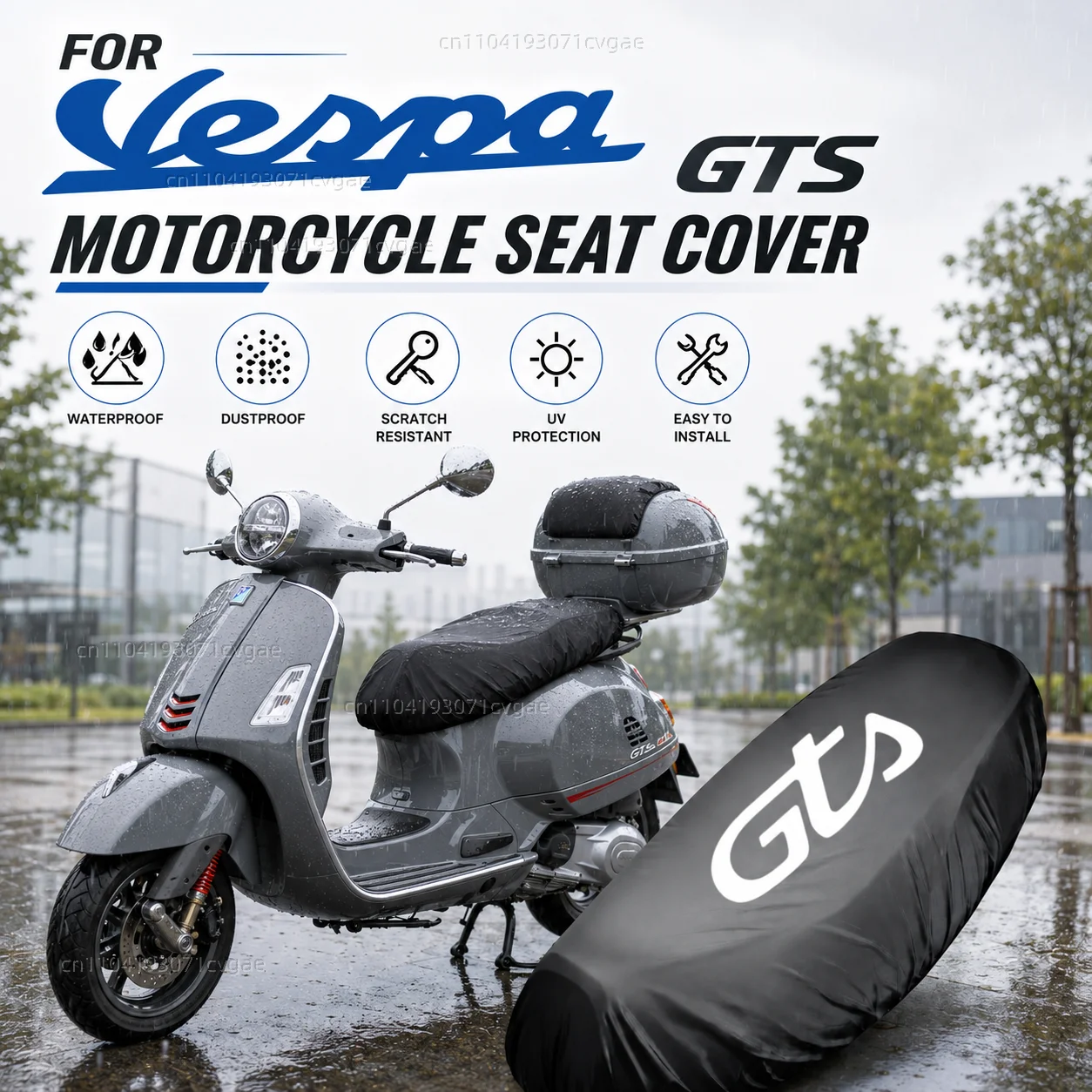 Capa de Assento Impermeável para Motocicleta Vespa GTS 125 150 300 Super 300 Super300 GTV 125 GTV 250 GTV 300, Cor Preta 21