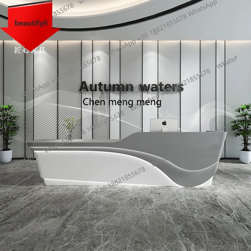 

M07 Beauty salon company reception desk creative store curved bar counter paint checkout page