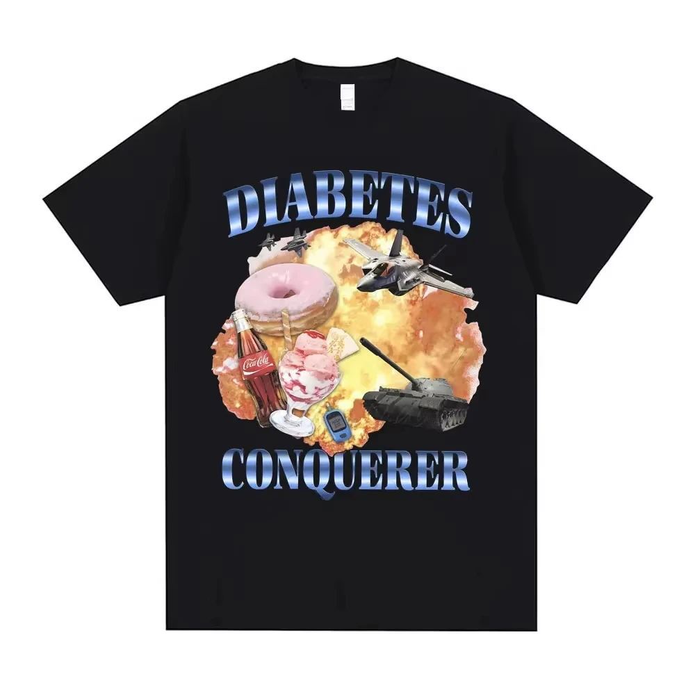 T-shirt à col ras du cou pour hommes et femmes, avec impression graphique amusante, DIABETES CONQUERER, en coton, Harajuku, Streetwear, surdimensionné, nouvelle collection d'été