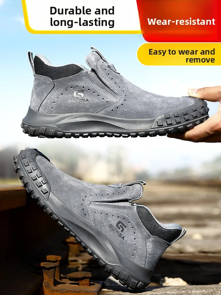 Men's Safety Work Shoes Lightweight New Model with Steel Plate Anti- Puncture Anti- Slip Breathable Waterproof Work Boots
