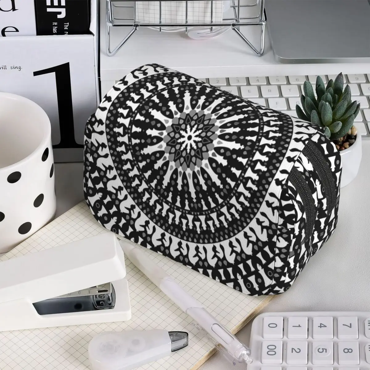 Chess Pieces Mandala Grayscale Chessboard Pencil Case for Kids School Pen Box Pencil Bag Stationery Supplies Pen Holder Bag
