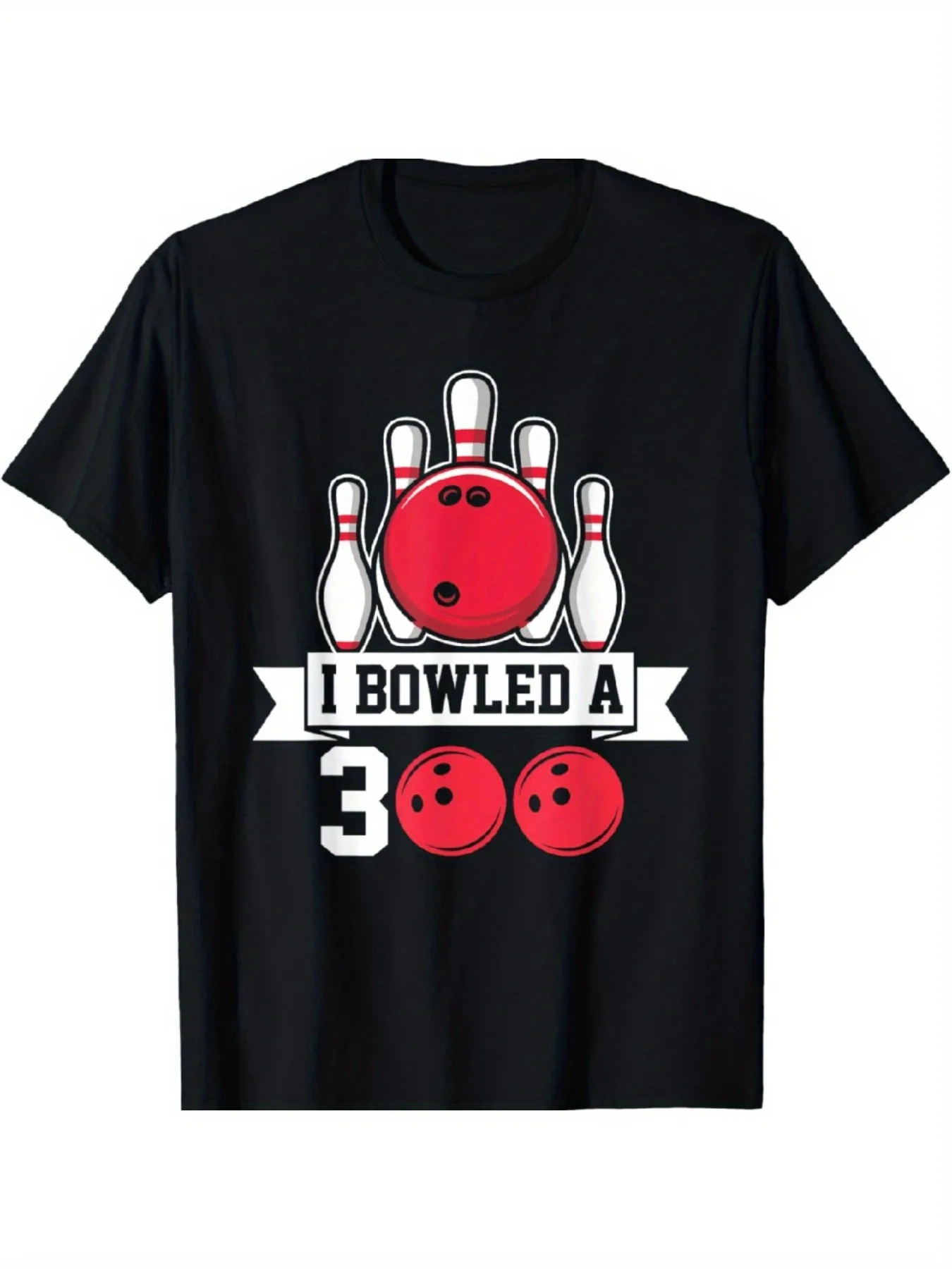 

Men'S "I Bowled A 7.62meter Pattern T-Shirt - Black Cotton T-Shirt, Stylish Bowling Design, Short Sleeves, Crew Neck