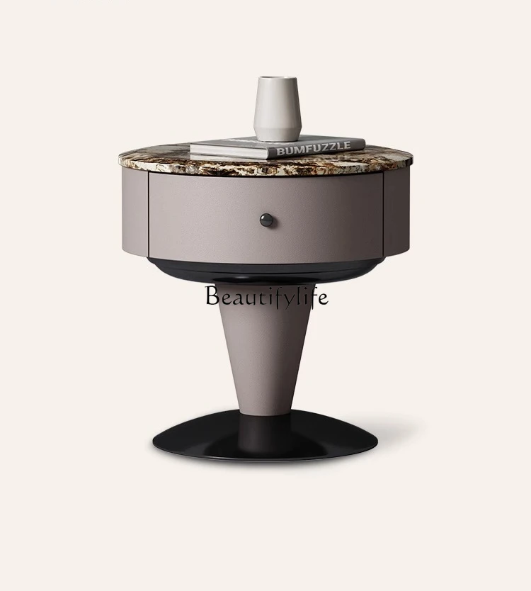 

Round bedside table Natural marble Light luxury Italian minimalist bedside table