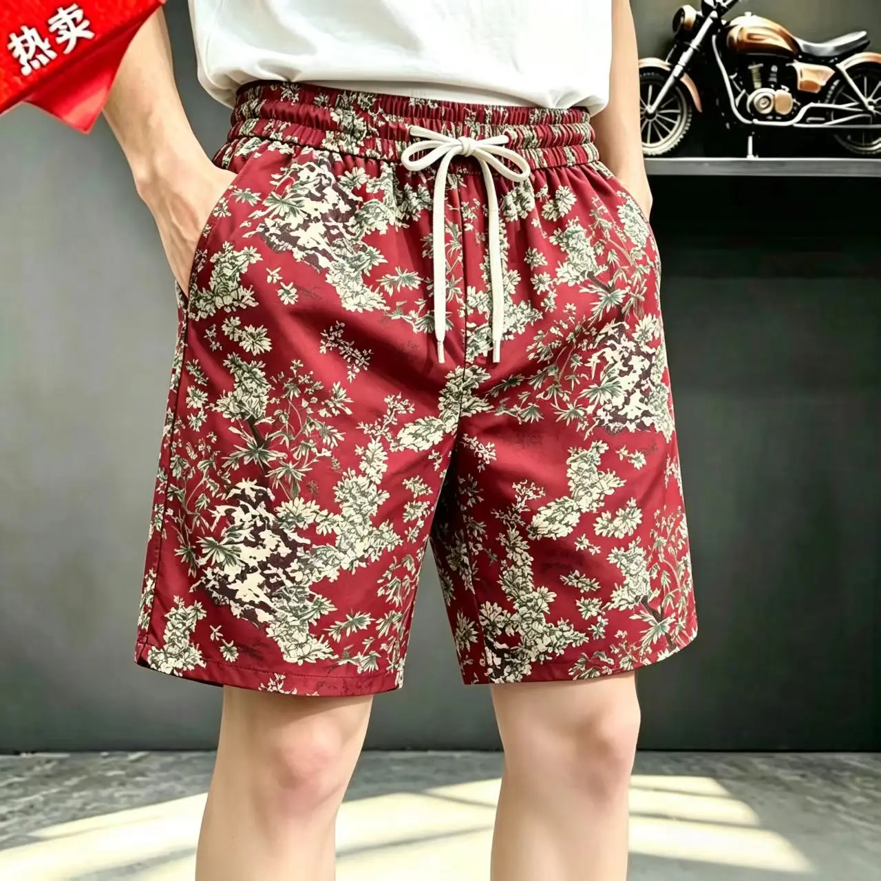 2026 Summer Men's Trendy Embroidered Shorts, Five-Piece Pants, Fashionable Casual Pants