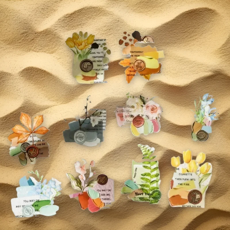 20 Stücke Handbuch PET Aufkleber Aquarell Blume Bodenbildung Collage Kapitel Material Dekoration Sammelalbum geschnitten 120*80mm Schreibwaren