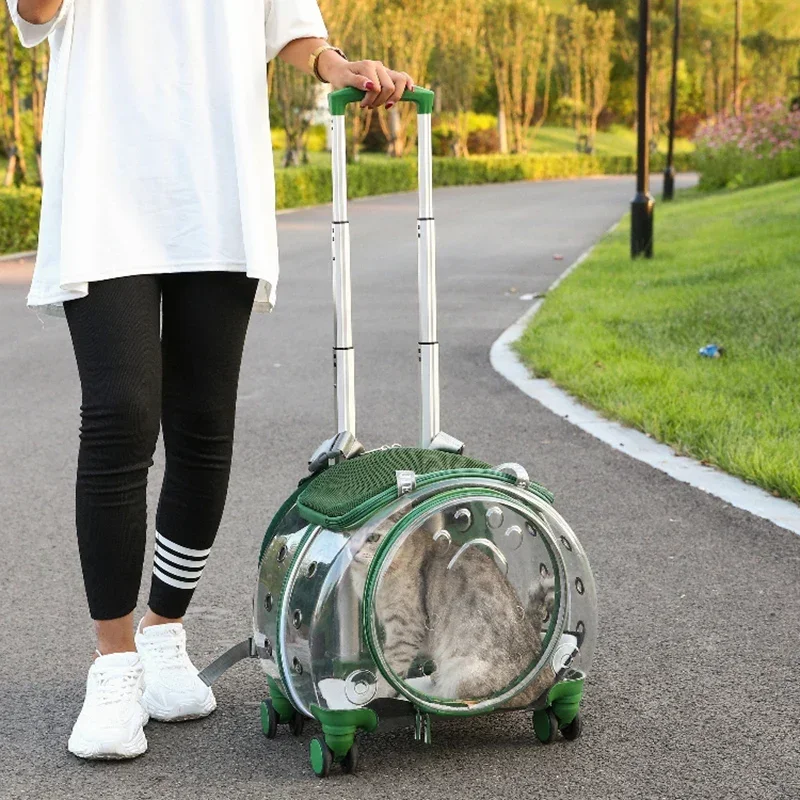 Pet cat out trolley case dog portable air case panoramic transparent breathable backpack bubble bag