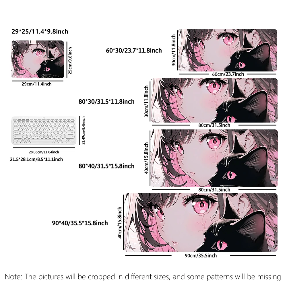 Girl black cat Mouse Pad Large Computer Office Game Table Mats XXL Rubber Anti-slip Gaming Keyboard Mousepads Long Desk Pads