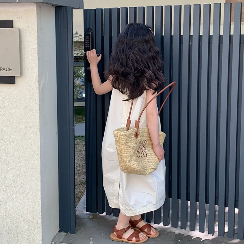 Модный нишевый дизайн, жилет с чувством темперамента, длинные детские однотонные платья без рукавов с разрезом в виде кокона