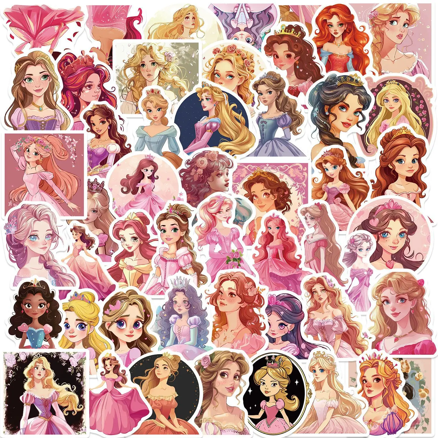 50 Pcs Pink Princess Graffiti Stickers Decorative Notebook Luggage Cross border DIY Waterproof Stickers