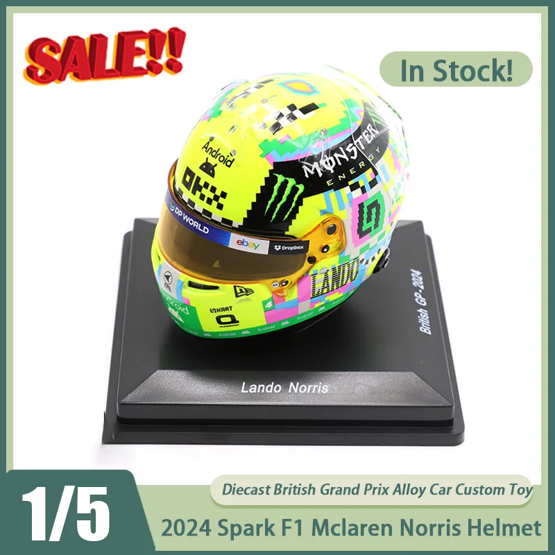 

New In Stock Spark F1 1:5 Mclaren Norris British Grand Prix 2024 Helmet Model Miniature Diecast Helmet Ornaments Custom Toys Kid