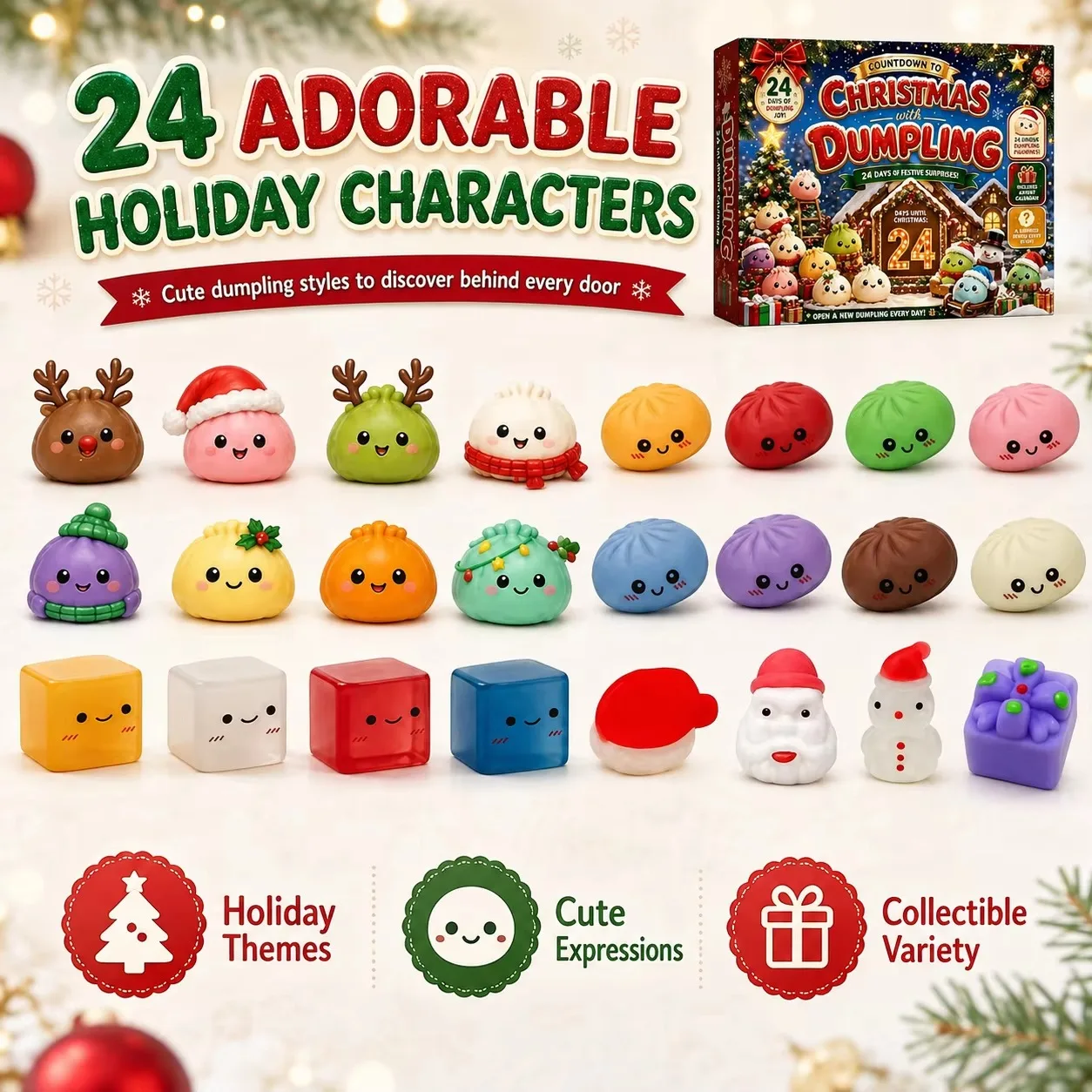 Christmas Dumpling Squishy Advent Calendar 2026 24 Day Countdown Mystery Box Slow Rising Squeeze Sensory Fidget Surprise Gift view 6