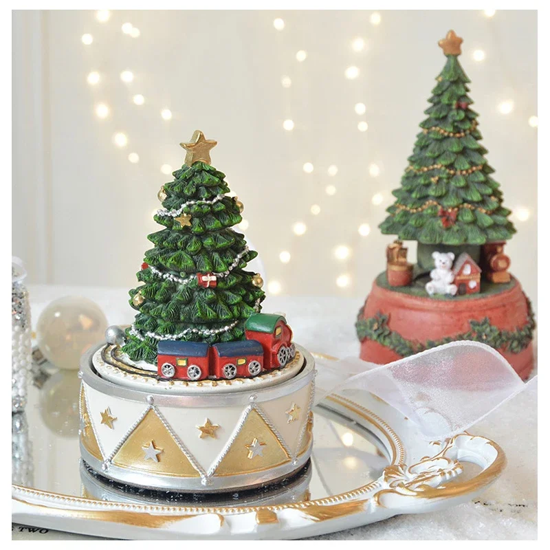 Christmas Tree Music Box European Classical Rotating Coil Music Box Christmas Decorations Gift Home Cute Resin Ornaments