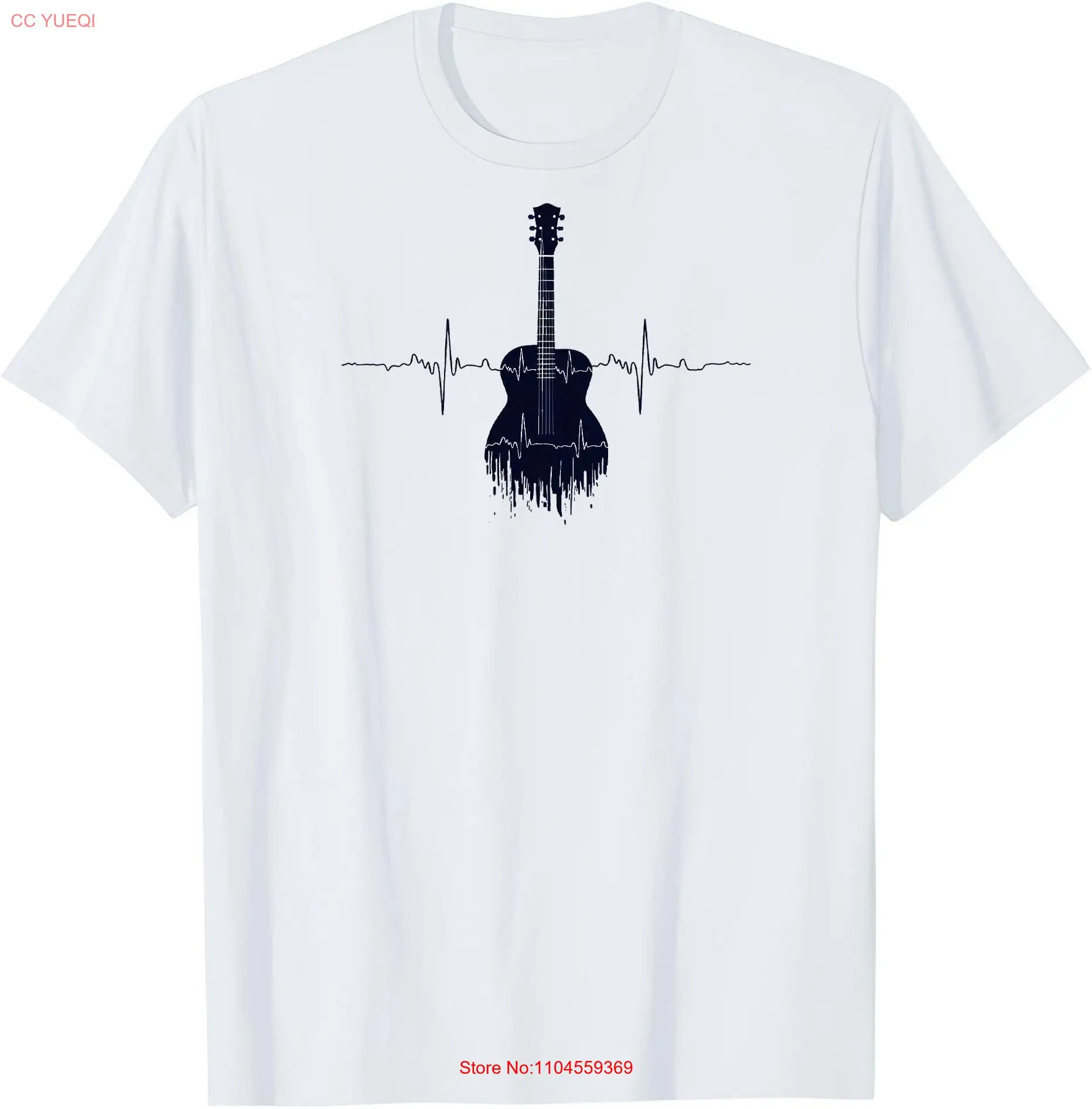 Heartbeat Waveform Guitar T Shirt Dripping Sound Waves for Lovers Modern Music Lover Fun long or short sleeves