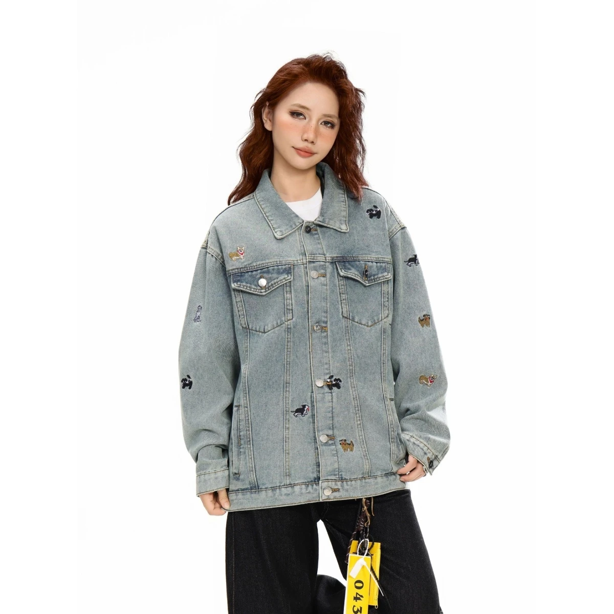 

American Paint Sle Red Hole Jeans Jaet Streetwear for Couples Spring Autumn Casual Loose Fit Cotton Polyester Blend