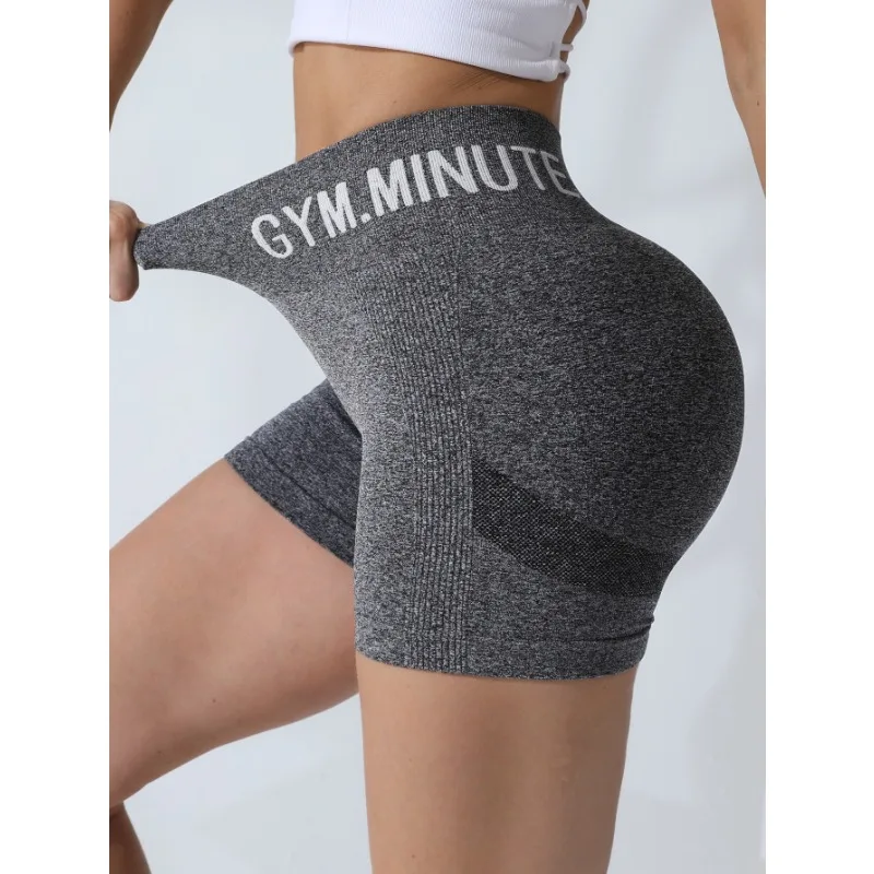 Running Sports Shorts Women Seamless Knit Shorts Stretchy High Waist Yoga Leggings Sexy Butt Liftting Fashion Letter Gym Shorts