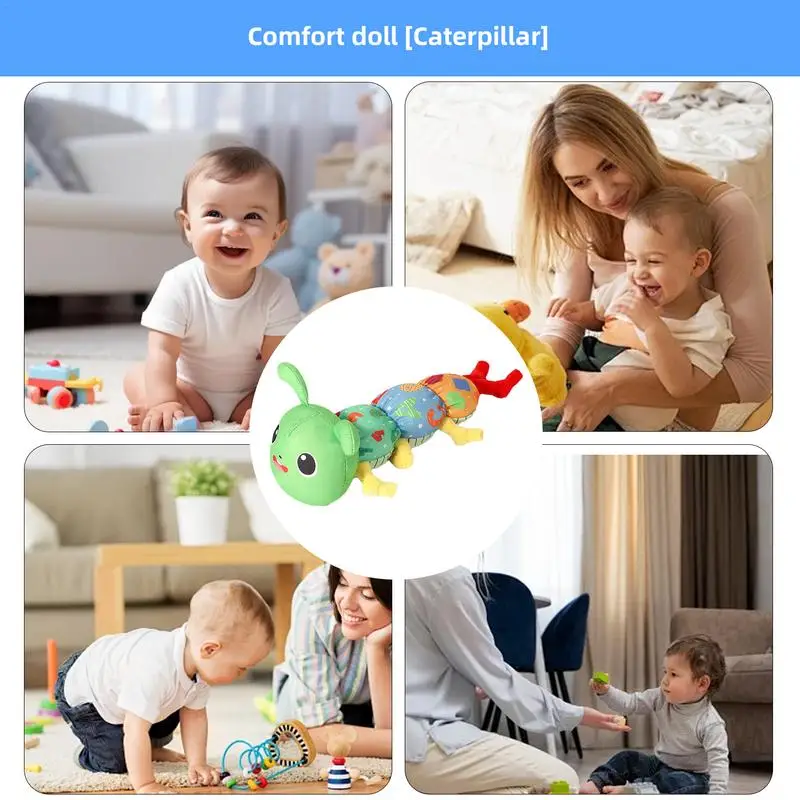 早期学習のためのCaterpillartoy、しわのあるサウンドペーパー、柔らかい感覚のおもちゃ、ぬいぐるみ、赤ちゃんのための明るく鮮やかな色のマルチテクスチャガラガラ