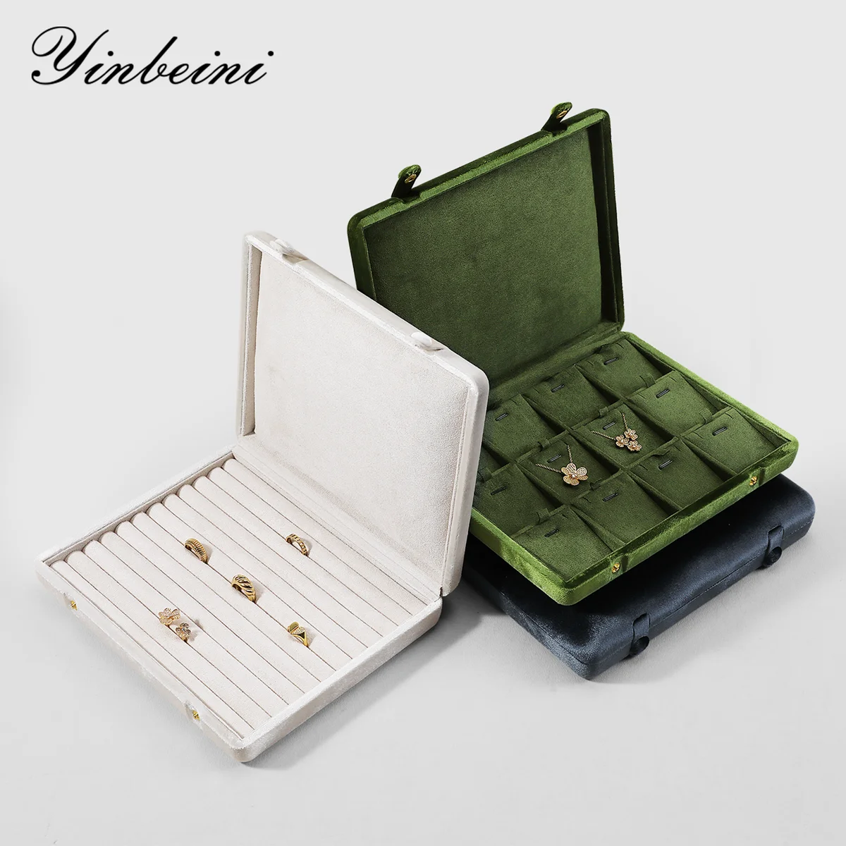 Yinbeini Velvet Jewelry Storage Case Ring Earring Pendant Storage Organizer Large Space Display Box XB002