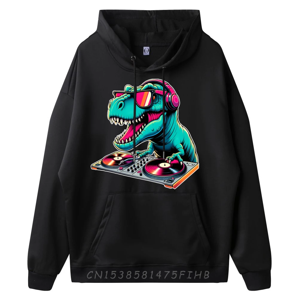 Disk Jockey Cool T Rex Dinosaur Music DJ Plus Size Men Clothing Men's Oversize Long Sleeve