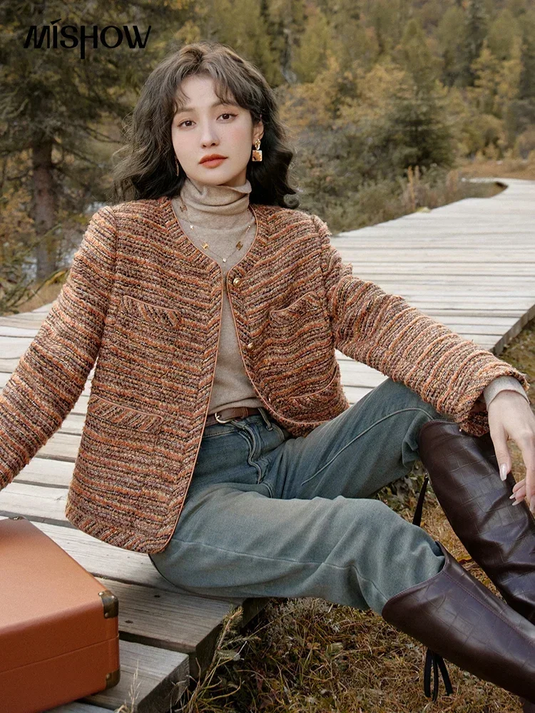 MISHOW Vintage Tweed Jacket Women High Quality Winter Single Breasted Cropped Jackets Female Fashion Lady Outerwear MXC56W0170