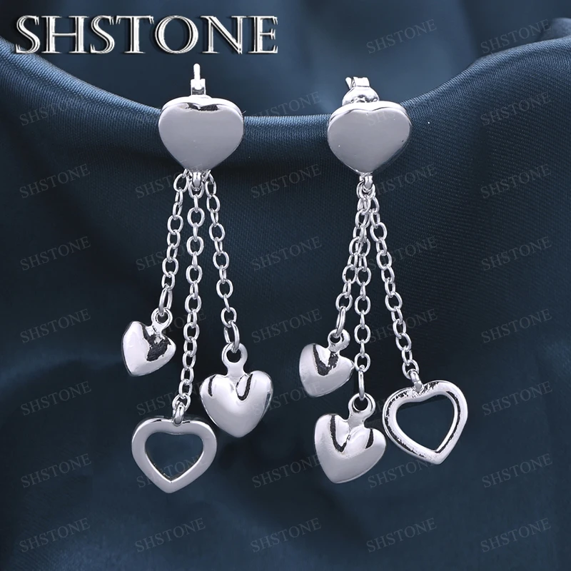 

Korean Fashion 925 Sterling Silver Heart Long Drop Earrings Women's Charm Jewelry Engagement Party Birthday Gift Accessories