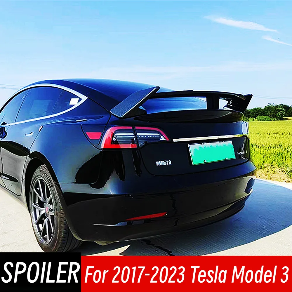 For Tesla Model 3 2017-2023 Glossy Black Carbon ABS Rear Trunk Lid GT Style Spoiler Wings Car Exterior Tuning Accessories Part