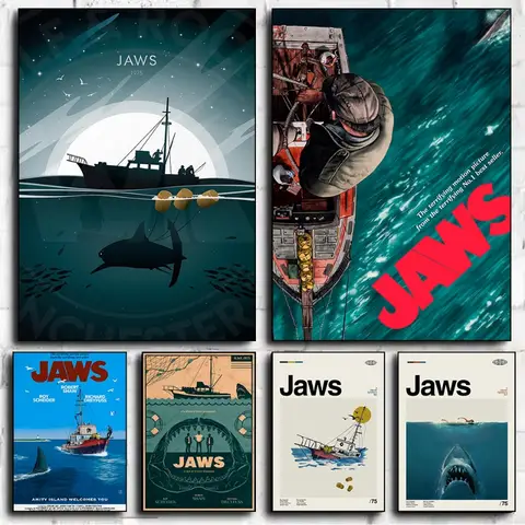 Classic Movie JAWS Series Poster Print Canvas Pictures Home for Living Room and Bedroom Wall Modern Decor Frameless Painting