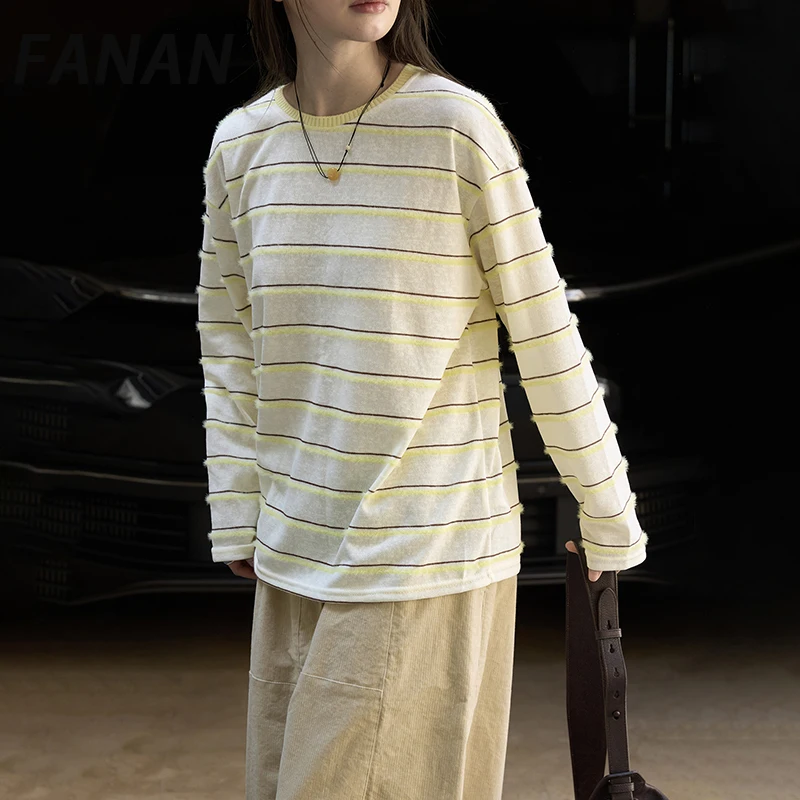

FANAN Women's Long Sleeve T-shirt For Women Round Neck Casual Loose Pullover Tops Office Lady Loose Tops 2025 Autumn New