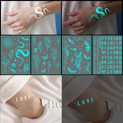 Luminous Temporary Tattoos for Women Men Butterfly Letter Number Snake Glow in the Dark Tattoo Stickers for Hand Body Decor