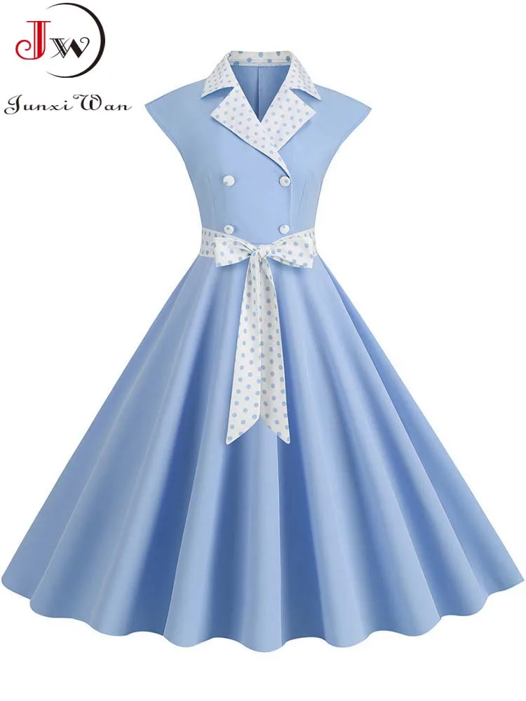 Karbowany kołnierzyk Vintage Solid Party Sukienki Damskie Letnie Sukienki bez rękawów z paskiem Midi Swing Sundress