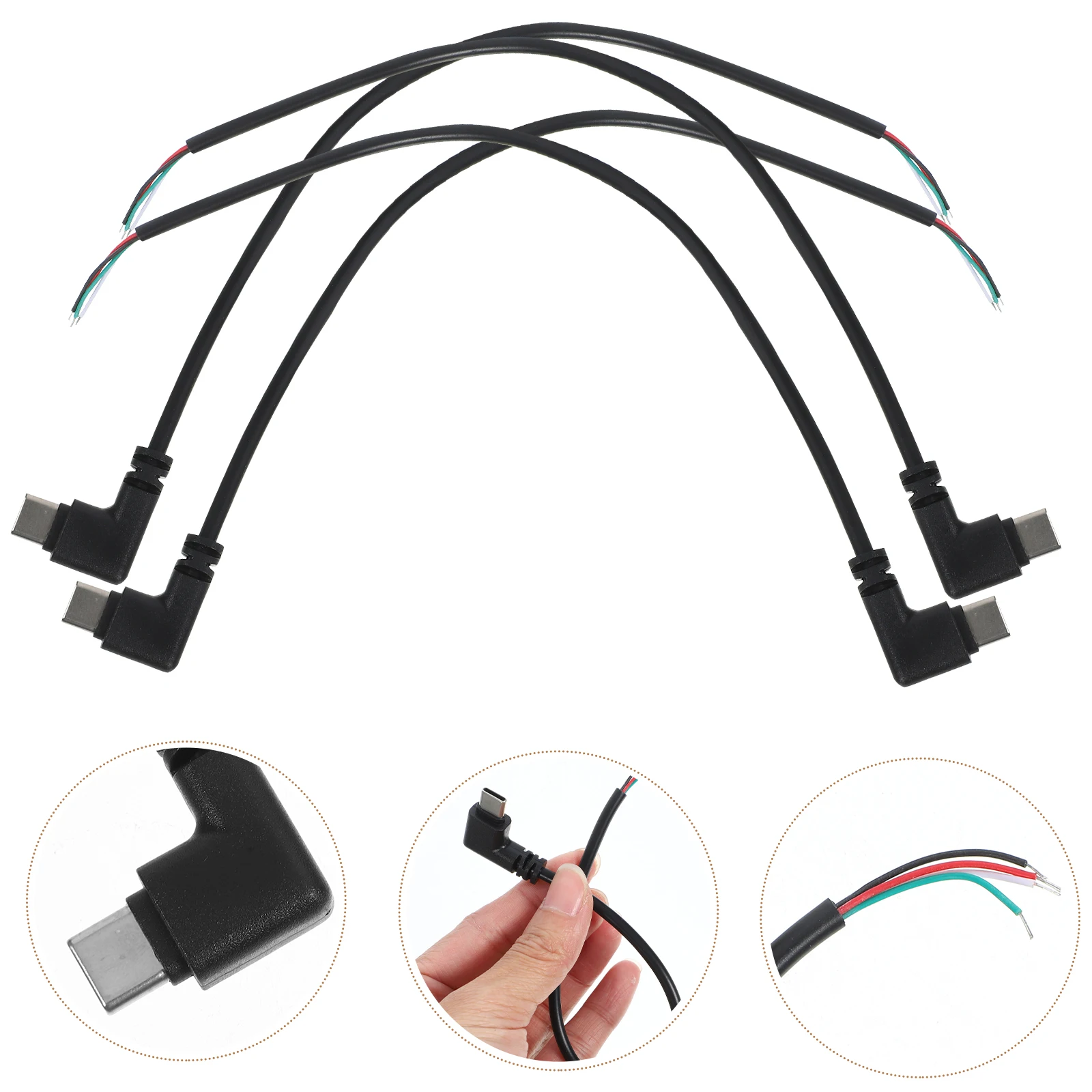 

4pcs USB C to 4 Pin Bare Wire Cable Short Right Angle Male Plug PVC Data Power Transfer Open End Line