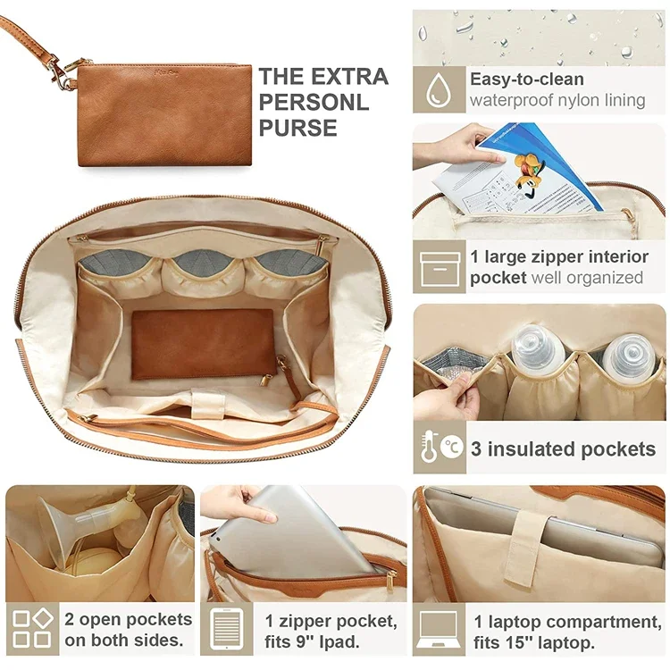 Large Capacity Baby Bag Portable Female Leisure Travel Stroller Hook Diaper Tote Bag Strap Shoulder Strap Mommy Bag