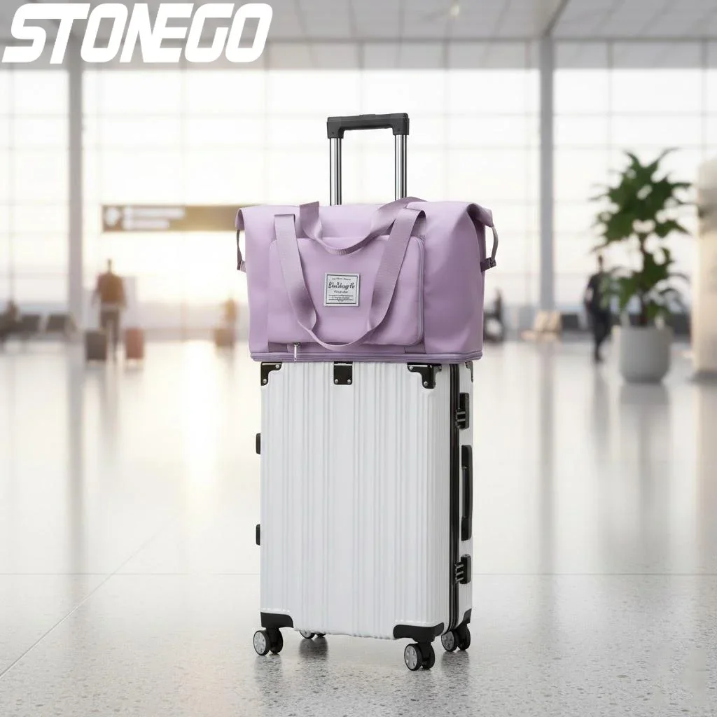 Large Capacity Travel Bag Waterproof Carry-On with Foldable Bottom Extension Fixed Strap Wet Dry Separation Ideal for Trips