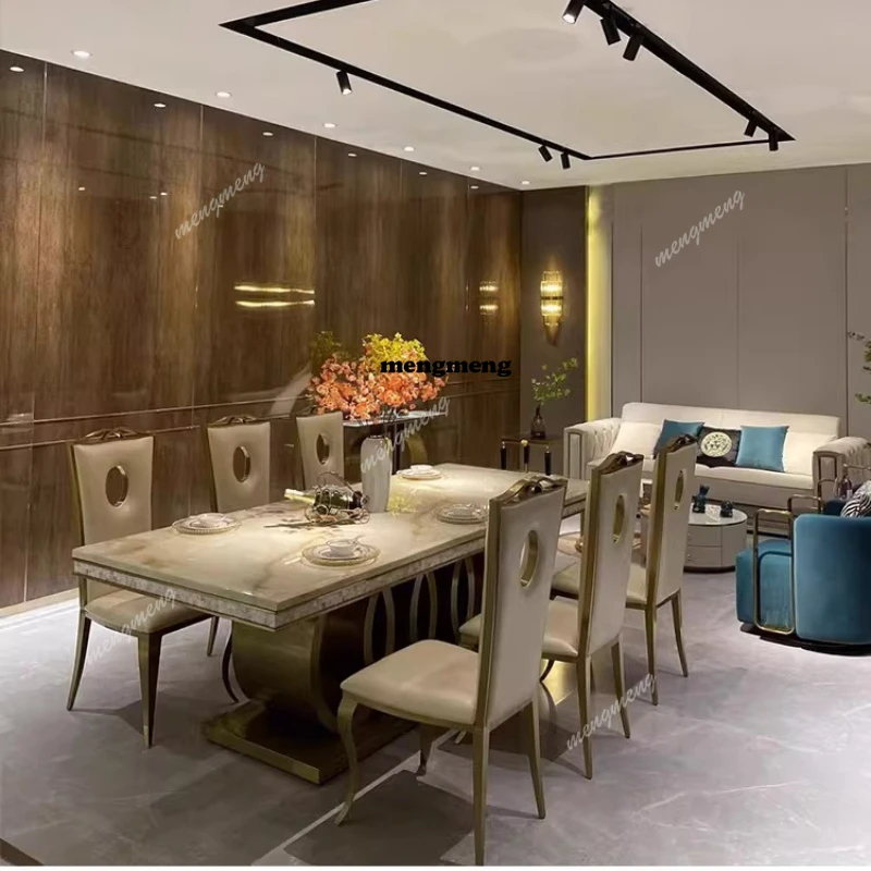 

Rectangular stainless steel restaurant home marble dining table large dining table chairs