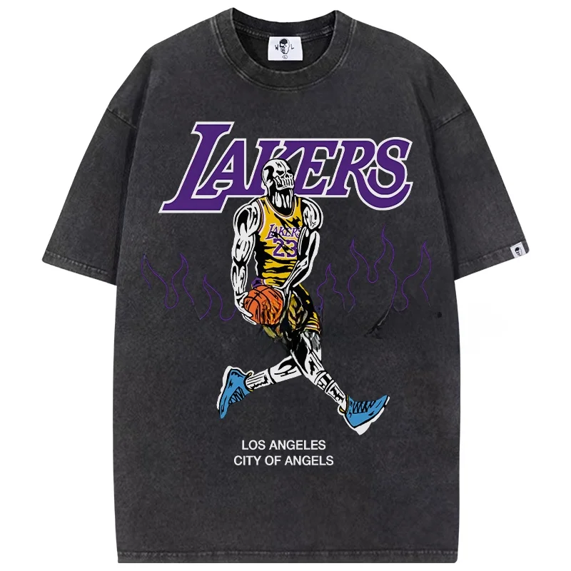 

Loose Fit Skull Print T-irt ex ort Sve Cotton Youth Faion Casual Wear Antibacterial Treaent oulder Pad T-irt