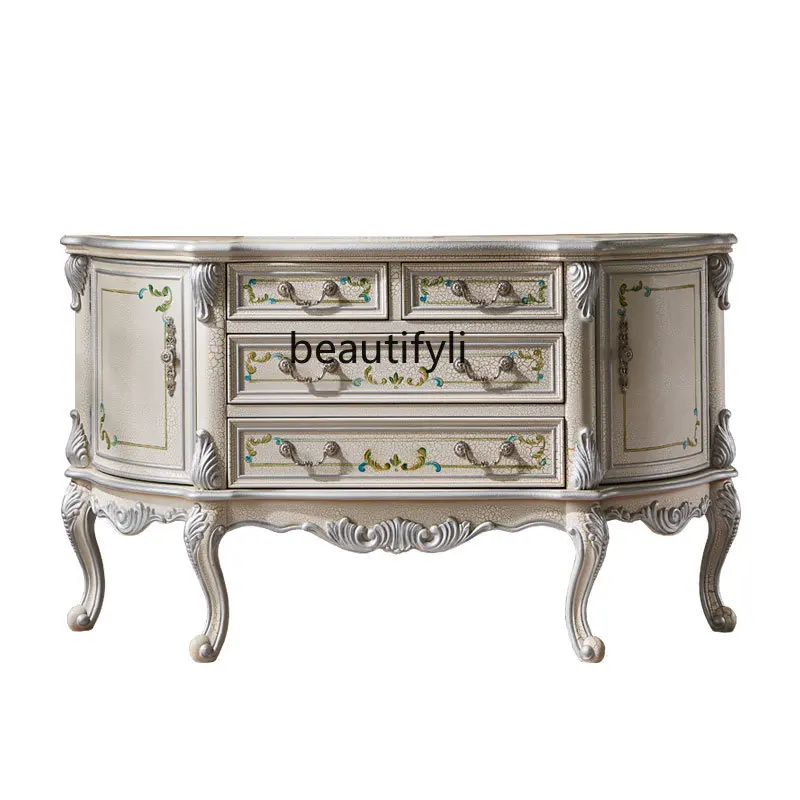 

yj European-Style Entrance Cabinet American-Style Painted Decorative Solid Wood Door Hall Side Cabinet Sideboard Cabinet