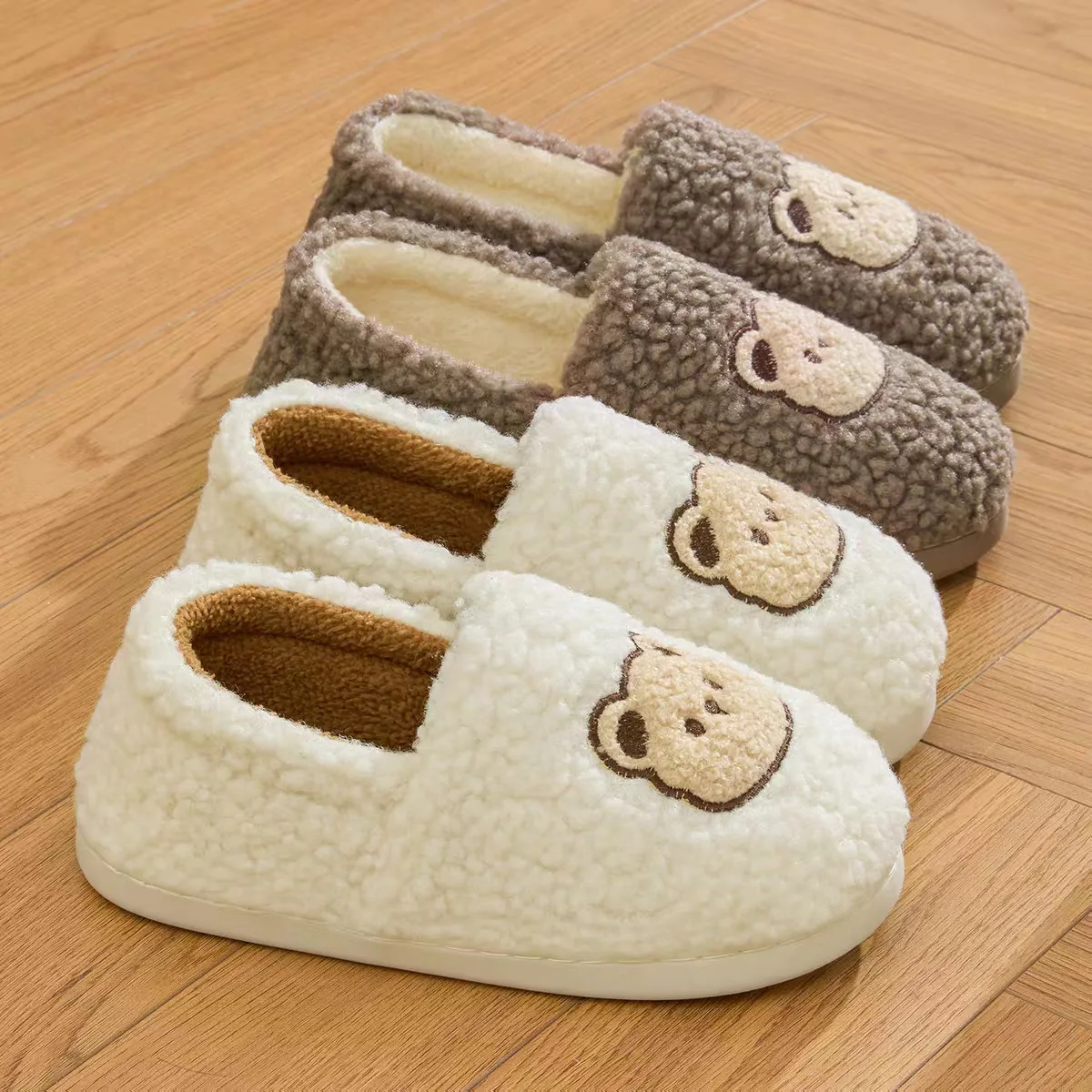 الشتاء النساء النعال الأزواج لطيف الكرتون الشرائح الدافئة الرجال المنزل فروي الطابق أحذية داخلي سميكة وحيد الشقق غرفة نوم رقيق النعال #5