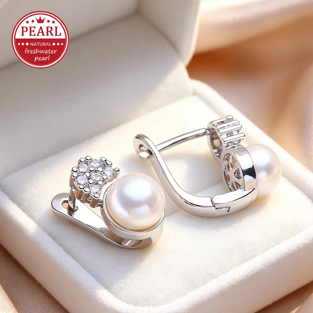FENASY Natural Freshwater Cultured White Pearl 925 Sterling Sliver Stud Earrings for Women Jewelry Wholesale