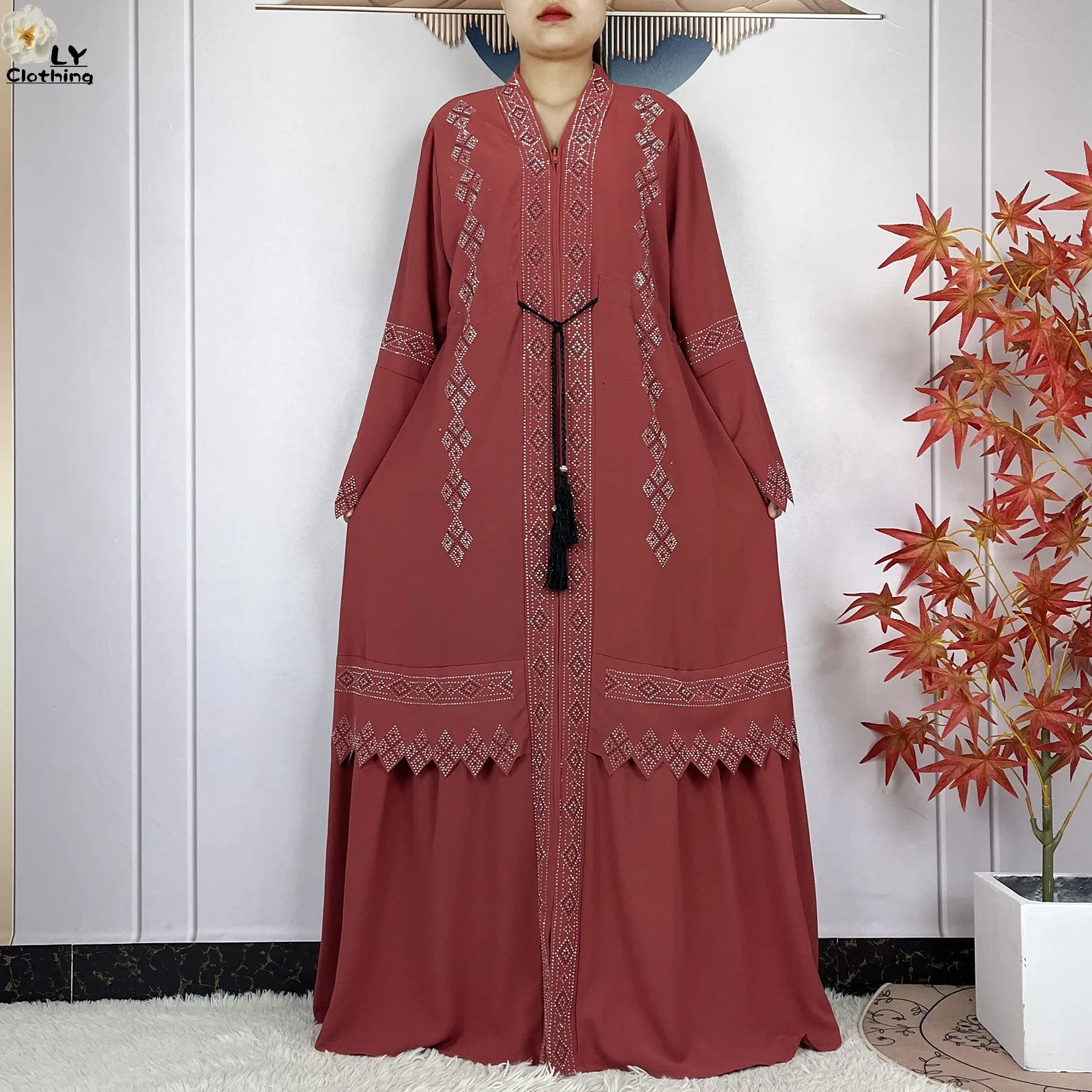 New Style Dubai Women Elegant Dress Long Sleeve Chiffon Women Clothing Muslim Women Dress Islamic Robe Open African Casual Abaya