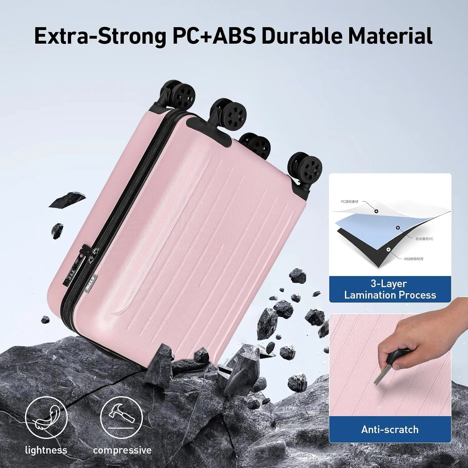 Pink 2-Piece Hardshell Luggage Set with Double Spinner Wheels & TSA Lock (20'/24')