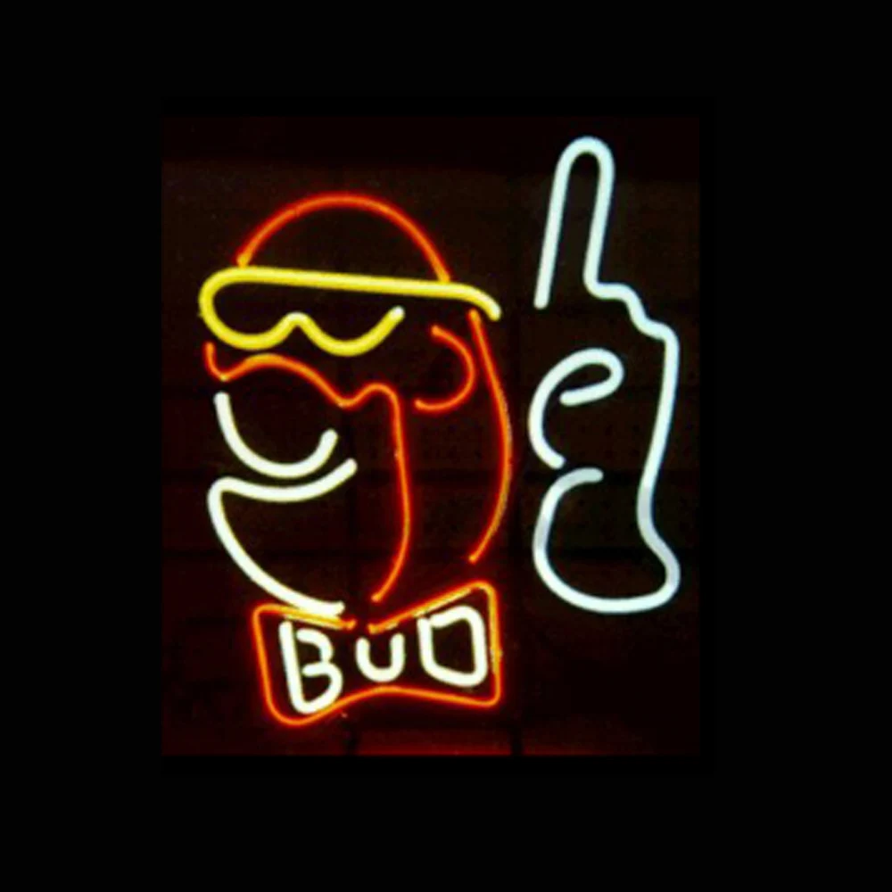 Bud Man Budweiser Neon Light Sign Custom Handmade Real Glass Tube Beer Bar KTV Advertise Store Room Decor Display Lamp 14