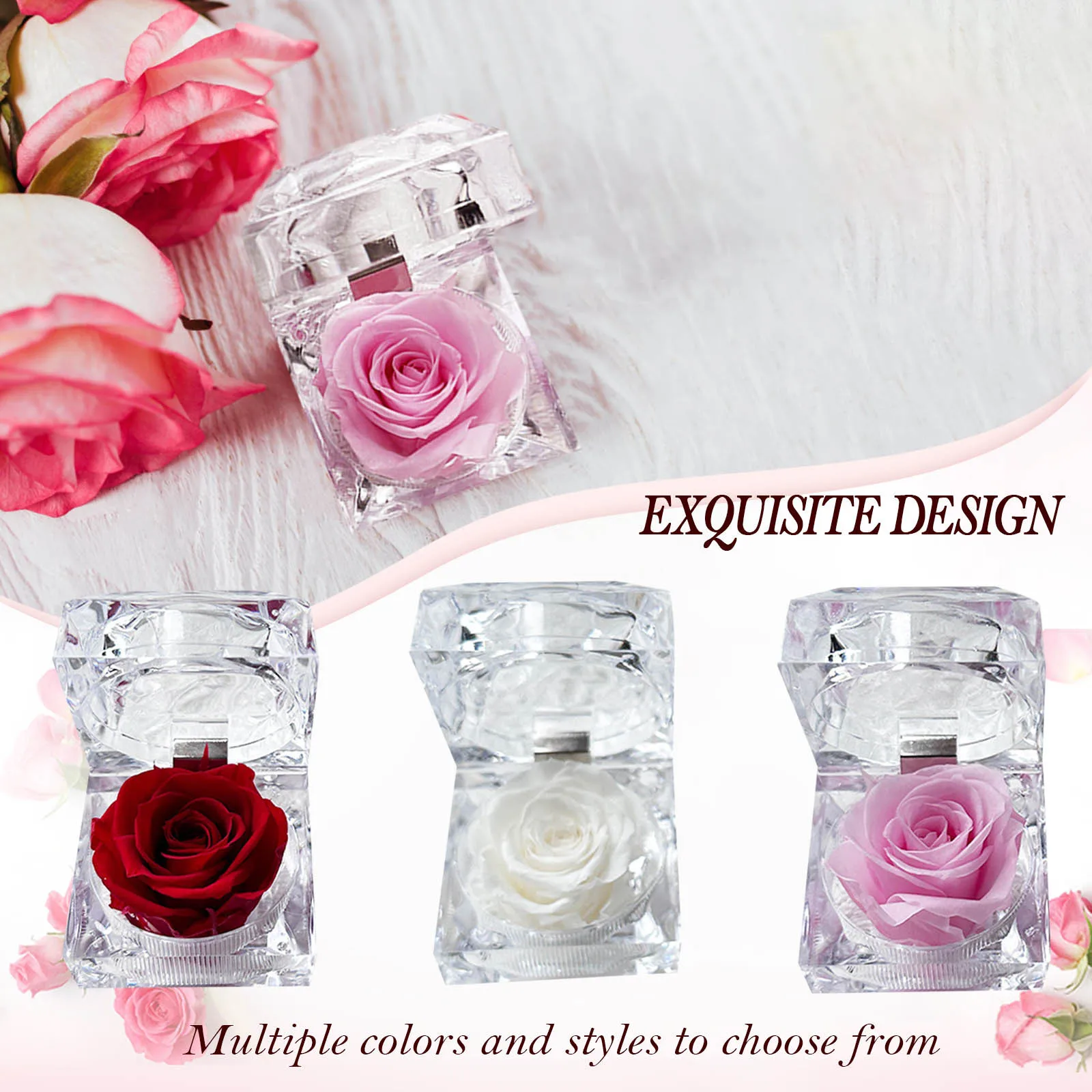 Preserved Rose In Crystal Box Realistic Flower Gift Valentine's Day Anniversary Romantic Decor Present Her Birthday Surprise image 2