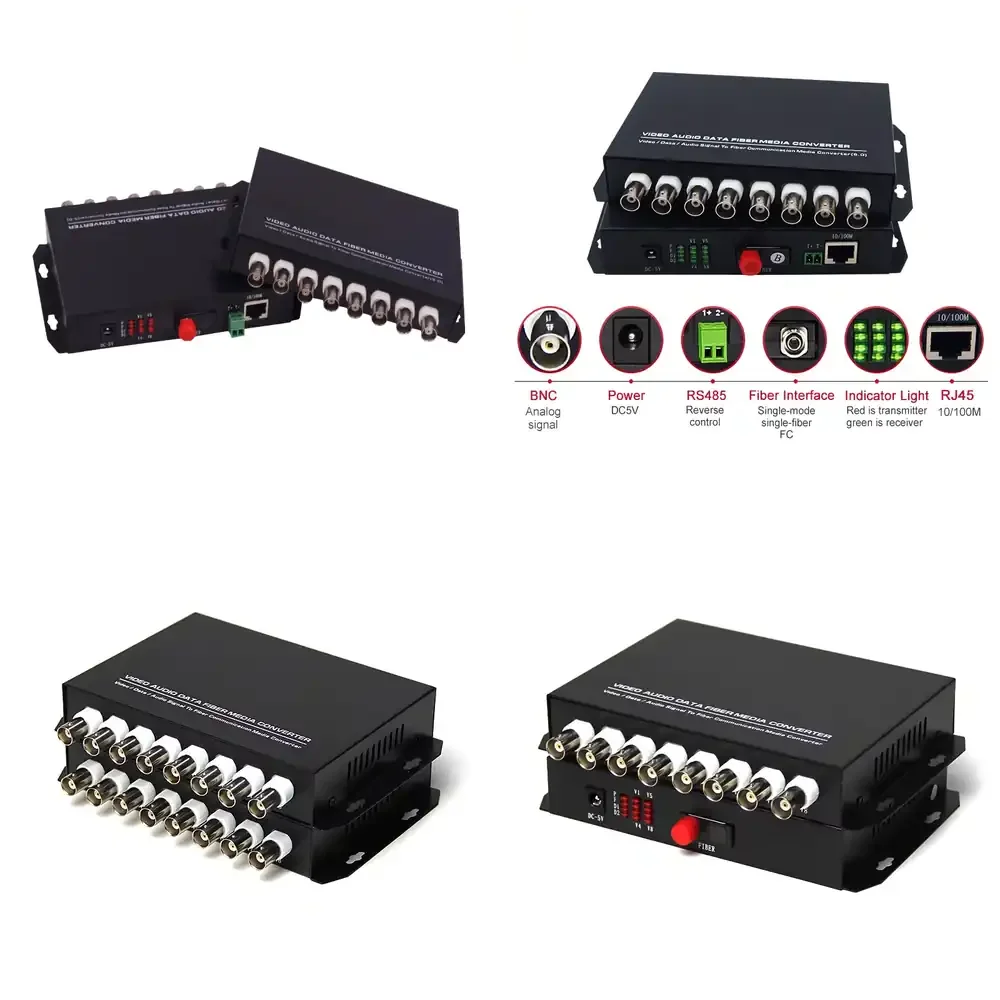 

8-канальный BNC-конвертер аналогового видео в оптоволокно с RS485 для аналоговых систем