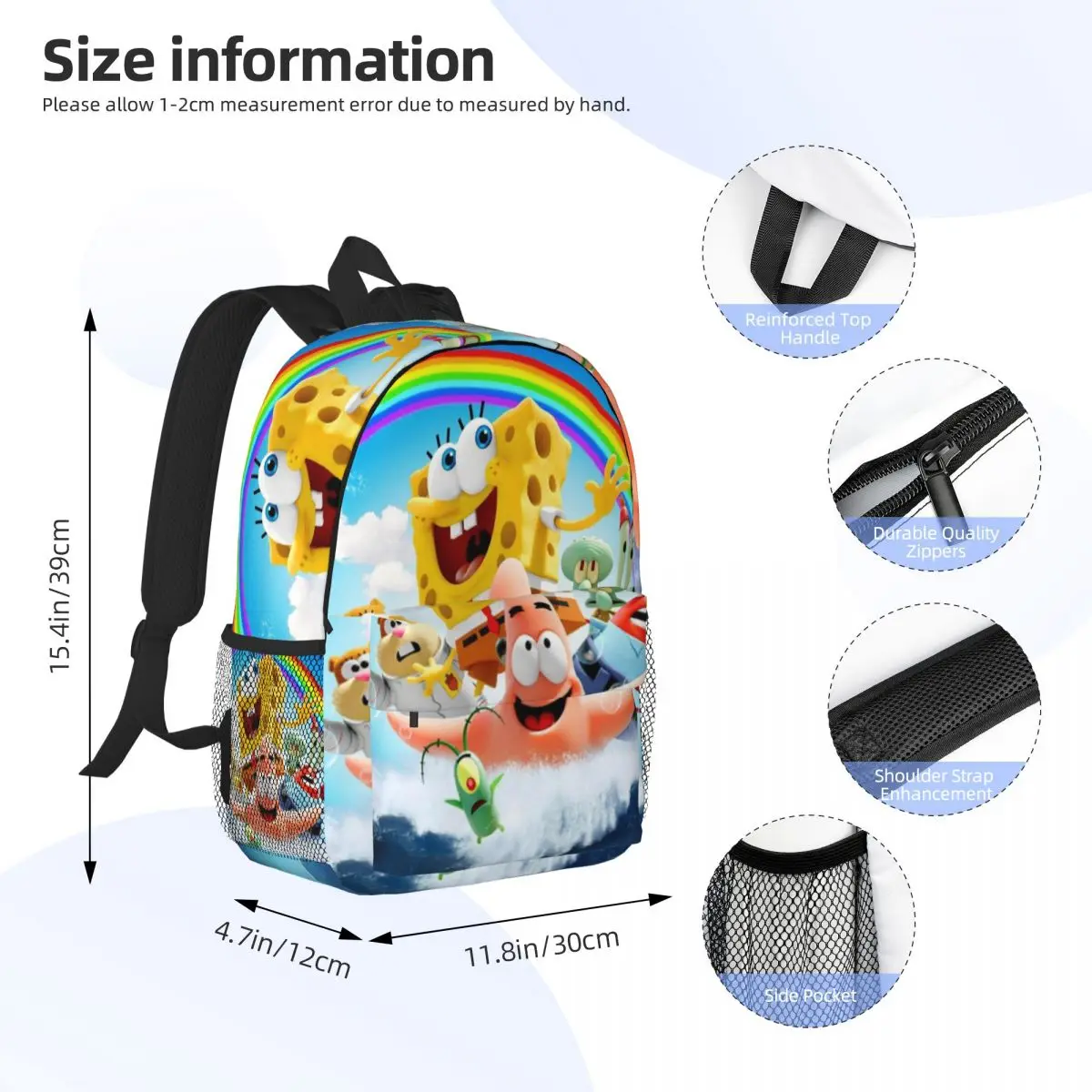 Spongebob Bedrukte Lichtgewicht Casual Schooltas Voor School, Buiten, Winkelen, Kantoor 15Inch