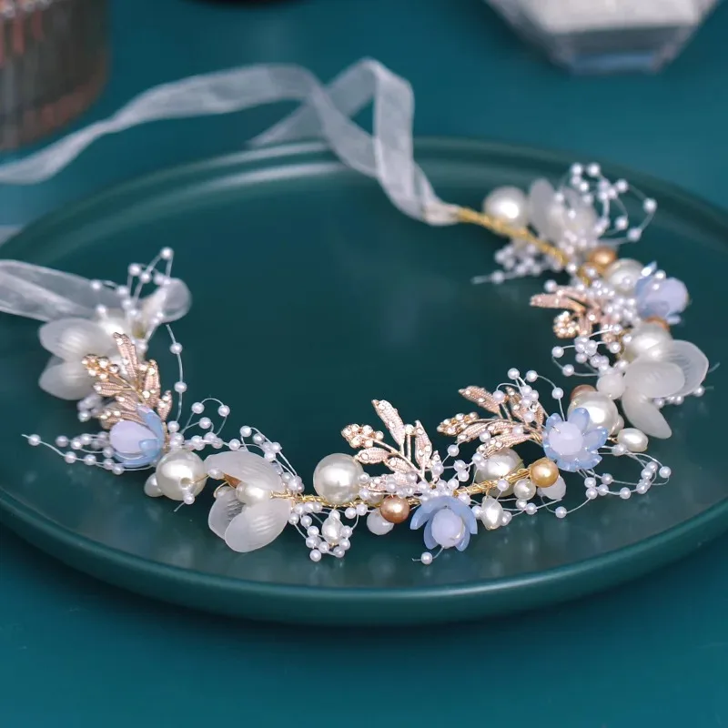 Pearl Flower Headband Bridal headdress Wedding Crown Fashion The wreath bracelet Band Tiaras Crystal Headpiece Hair Jewelrys