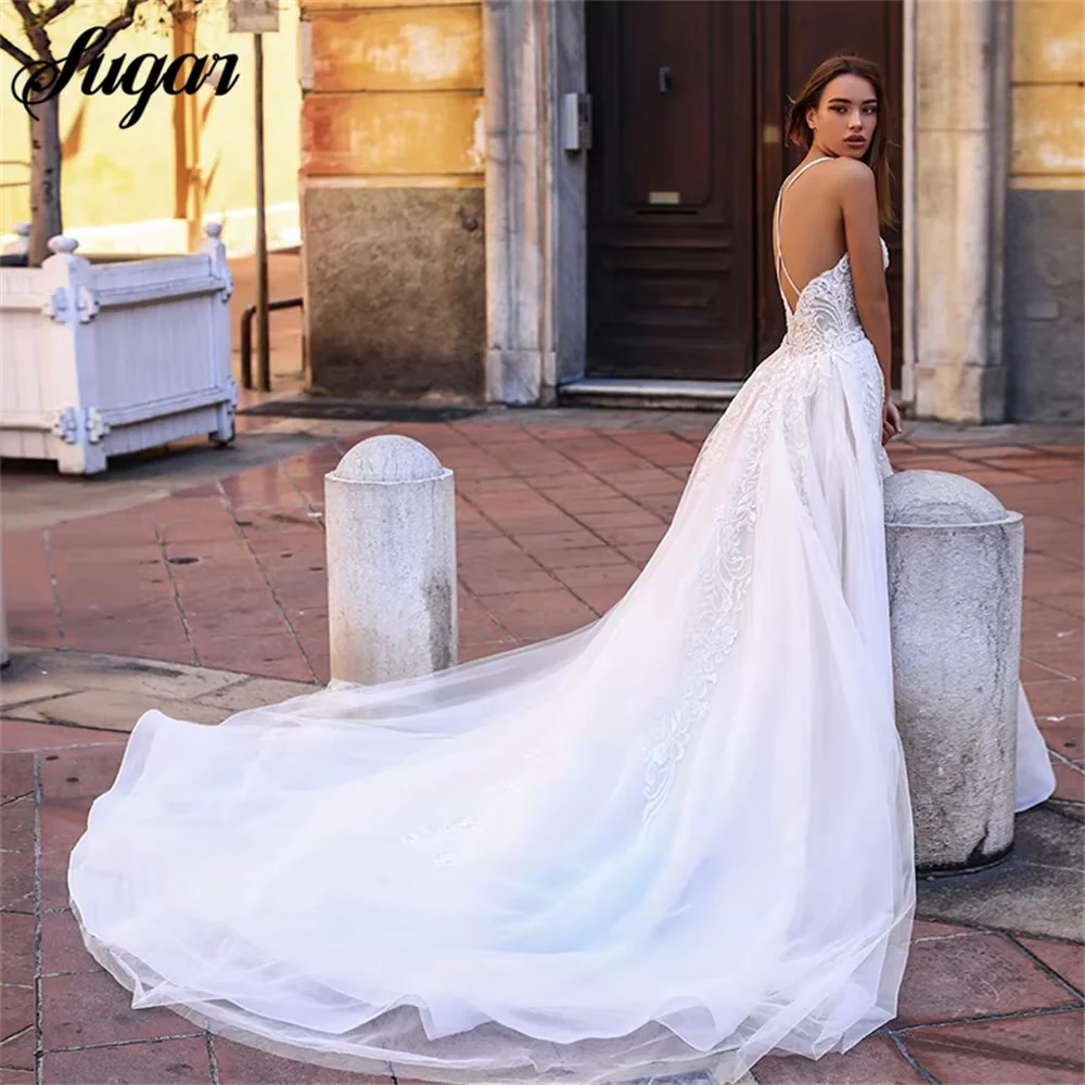 Luxury Mermaid Wedding Dresses With Removable Train Lace Appliques Vintage Luxury Bridal Dress Backless Sexy Wedding Gowns