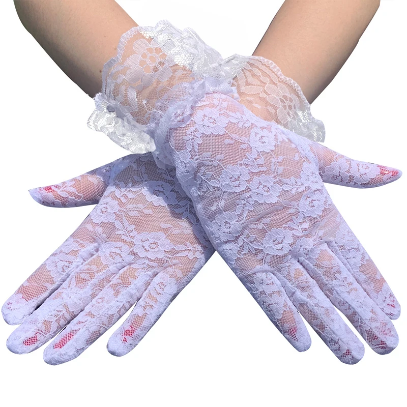 1 par de guantes de novia hasta la muñeca guantes florales guantes de conducción con protección solar guantes de encaje cortos transparentes guantes